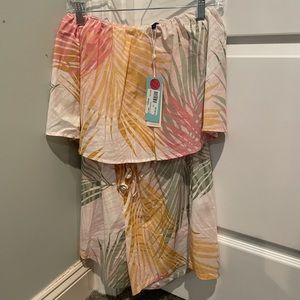 Shore Beach Print Multicolored Strapless Romper